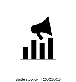 Promoting Icon in black flat glyph, filled style isolated on white background