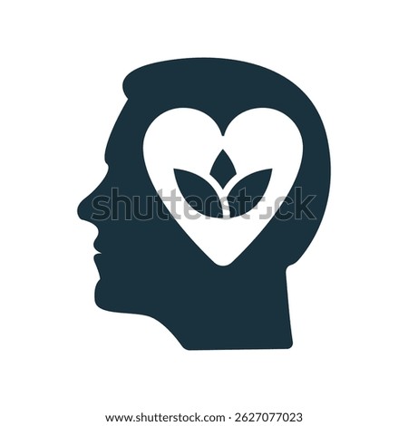 Promoting mental wellbeing and self care with heart and plant symbolizing growth and positive thinking