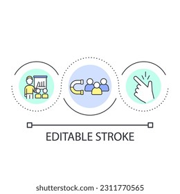 Promoting mentorship program loop concept icon. New mentors and mentees engagement abstract idea thin line illustration. Developing talents. Isolated outline drawing. Editable stroke. Arial font used