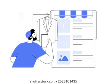 Promoting online shop isolated cartoon vector illustrations. Online reseller taking photos of clothes, smm, marketing strategy, drop shipping, small business, ecommerce startup vector cartoon.