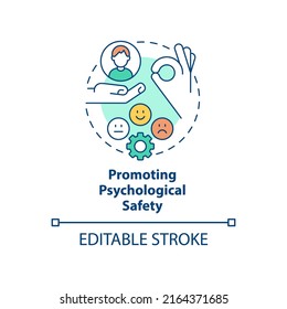 Promoting psychological safety concept icon. Inclusive leadership characteristic abstract idea thin line illustration. Isolated outline drawing. Editable stroke. Arial, Myriad Pro-Bold fonts used