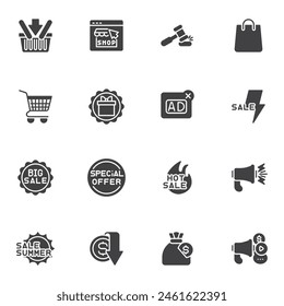 Promotion and advertisement vector icons set, modern solid symbol collection, filled style pictogram pack. Signs, logo illustration. Set includes icons as online shopping, special offer, hot sale