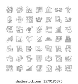 Promotion and advertising linear icons, signs, symbols vector line illustration set