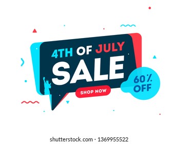 Promotion or advertising poster design for 4th of July Independence Day sale concept with 60% discount offer and abstract elements.