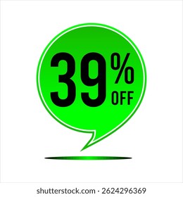 Promotion balloon with 39% discount in green with black letter and number
