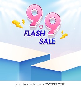 promoção banner flashsale 9.9 luz azul rosa fundo no pódio