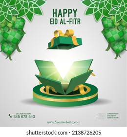 Promotion Banner Open Gift Box Social Media For Eid Al Fitr Hari Raya Idul Fitri Muslim Holidays 