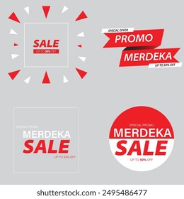 Promotion Banner Set For Indonesia Independence Day Event. 17 Agustus Hari Kemerdekaan Sales Promotion For Social Media, Brochure, Marketing, Etc, Advertisement.
