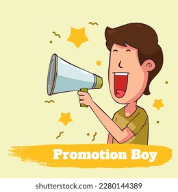 Promotion Boy shouted Megaphone loudly marketing the merchandise