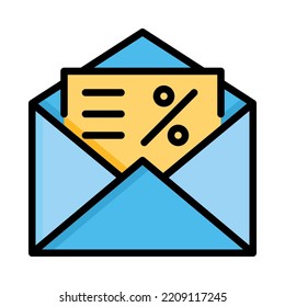Promotion by mail icon. Filled outline design. Sale and discounts. Smart business marketing.  For presentation, graphic design, mobile application. Vector Illustration.