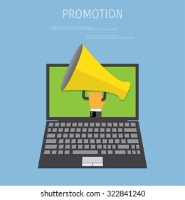 Promotion concept. Loudspeaker for website banners flat design.