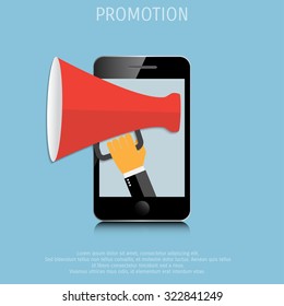 Promotion concept. Loudspeaker for website banners flat design.