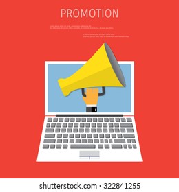Promotion concept. Loudspeaker for website banners flat design.