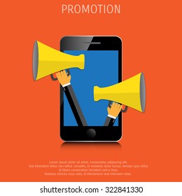 Promotion concept. Loudspeaker for website banners flat design.