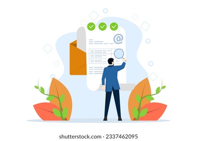 concepto de promoción mediante correo electrónico, automatización de marketing con publicaciones programadas en redes sociales y chats. Llegar al público objetivo con contenido de correo electrónico. Ilustración del vector plano sobre fondo blanco.