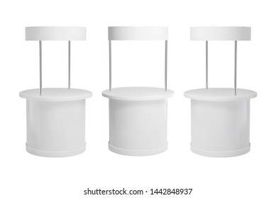 Promotion Counter Mockup. Isolated Vector Retail Trade Stand. White Round Pos