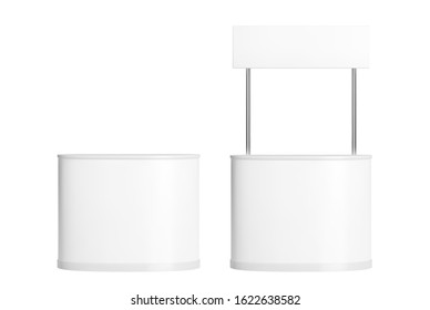 Promotion counter mockup. Isolated vector retail trade stand. White pos