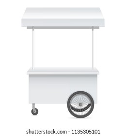 Promotion counter on wheels and a triangular roof, Retail Trade Stand Isolated on the white background. MockUp Template For Your Design. Vector illustration.