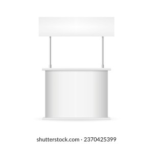 Promotion counter, retail stand isolated on white background. MockUp template for your design. Trade stand. Blank advertising stand on white background. Vector illustration