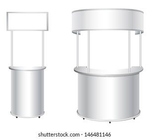 Promotion counter set. Trade stand.  Blank advertising poster isolated on a white background 