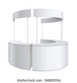 Promotion counter three sections, Retail Trade Stand Isolated on the white background. MockUp Template For Your Design. Vector illustration.