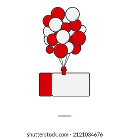 Promotion Coupon floating with balloons flat vector design isolated on white background.