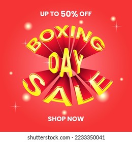 promotion design template for boxing day sale with 3d text and red background. simpel, minimal and modern style. white, red and yellow. use for banner, advert and ads