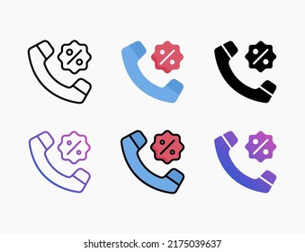 Promotion Discount Call icon set with line, outline, flat, filled, glyph, color, gradient. Editable stroke and pixel perfect. Can be used for digital product, presentation, print design and more.