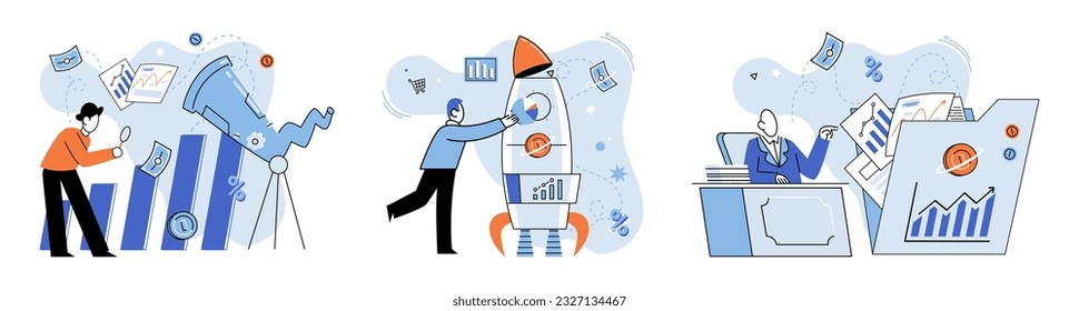 Promotion discount sale. Vector illustration. Sales index, compass that points towards market trends Forecast of future sales, time machine projecting potential earnings Flash sale online, sprint