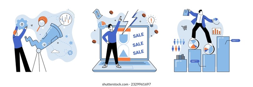 Promotion discount sale. Vector illustration. Sales index, pulse-check of commercial health Forecast of future sales, magic wand shaping business strategies Flash sale online, gold mine in terrain