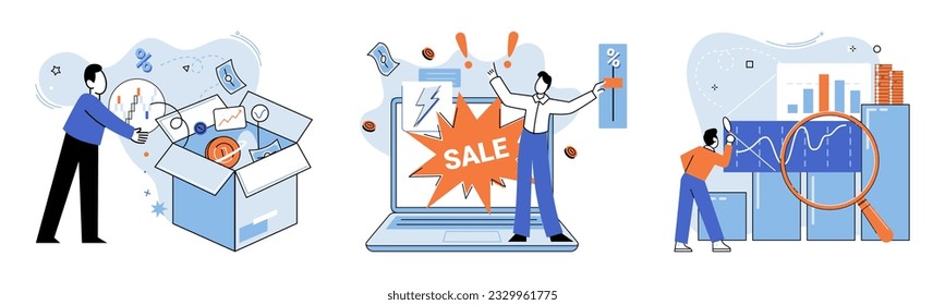 Promotion discount sale. Vector illustration. Flash sale online, sprint in marathon of e-commerce Sales index, seismograph detecting market shifts Forecast of future sales, oracle revealing business