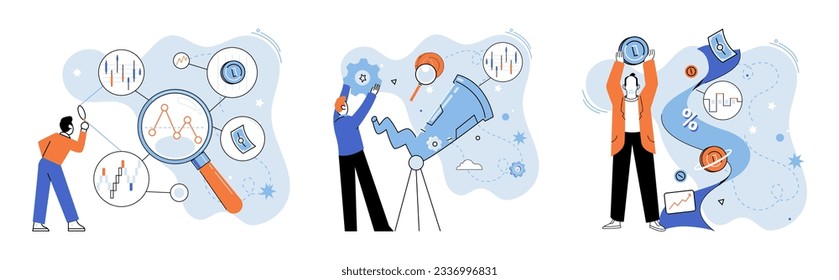 Promotion discount sale. Vector illustration. Flash sale online, rocket launch in world of steady e-commerce Sales index, DNA test of market identity Forecast of future sales, blueprint of business