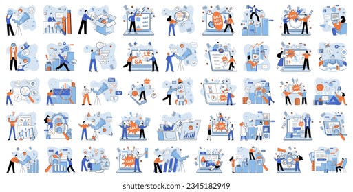 Promotion discount sale. Vector illustration. Forecast of future sales, pathfinder in wilderness of business uncertainties Flash sale online, unexpected treasure hunt for online shoppers Sales index