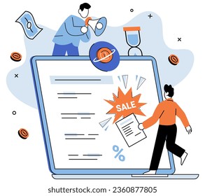 Promotion discount sale. Vector illustration. Flash sale online, sudden downpour in desert of regular prices Sales index, measuring scale of market dynamics Forecast of future sales, beacon of light