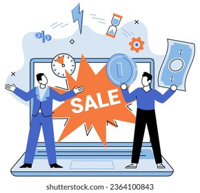 Promotion discount sale. Vector illustration. Flash sale online, sprint in marathon of e-commerce Sales index, seismograph detecting market shifts Forecast of future sales, oracle revealing business