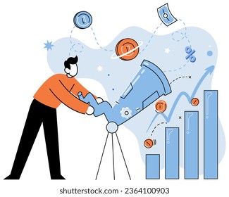 Promotion discount sale. Vector illustration. Flash sale online, sudden whirlwind of e-commerce excitement Sales index, barometer that records market fluctuations Forecast of future sales, lighthouse