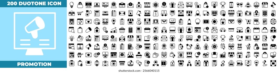 Promotion Duotone Editable Icons set. Vector illustration in modern thin duotone style of promotion icons: business, market, website, etc