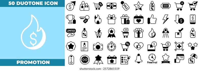 Promotion Duotone Editable Icons set. Vector illustration in modern thin duotone style of promotion icons: business, market, media, etc