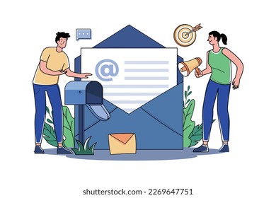 Werbeaktion mit E-Mail-Illustrationskonzept auf weißem Hintergrund