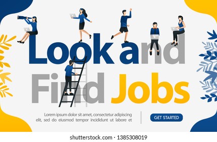 Promotion to find workers. with the words Look and Find Jobs, concept vector ilustration. can use for landing page, template, ui, web, mobile, poster, banner, flyer, background, website, advertisement