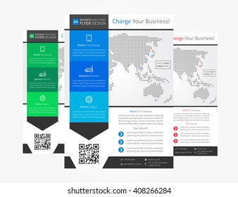 Promotion flyer (leaflet, brochure, report, booklet) layout vector design on white background. A4 size template page with icons, ready to print. A4 flyer (brochure) layout in blue, red, green colors.