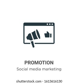 Promotion glyph icon vector on white background. Flat vector promotion icon symbol sign from modern social media marketing collection for mobile concept and web apps design.