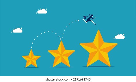 Promotion to a higher position. businesswoman runs on a growing star. vector