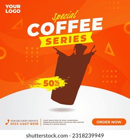 Promotion of the iced coffee drink menu for social media post design template