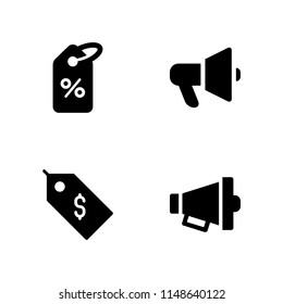 promotion icon. 4 promotion vectors with tag and megaphone icons for web and mobile app