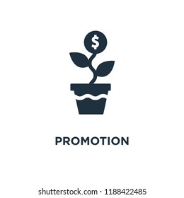 Promotion icon. Black filled vector illustration. Promotion symbol on white background. Can be used in web and mobile.