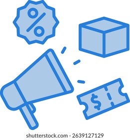 Promotion icon with blue line style