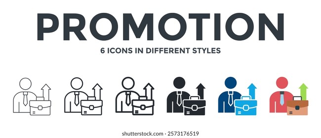 Promotion Icon In Different Style Vector Illustration. Designed In Thin Line, Regular Line, Bold Line, Glyph, Color Fill, And Flat Style Can Be Used For Web