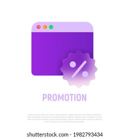 Promotion icon in glassmorphism style. Sale on web site. E-commerce. Vector illustration.