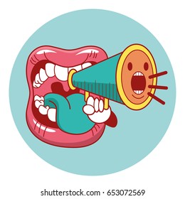 promotion icon, mouth icon, cartoon graffiti character icon vector Illustration.